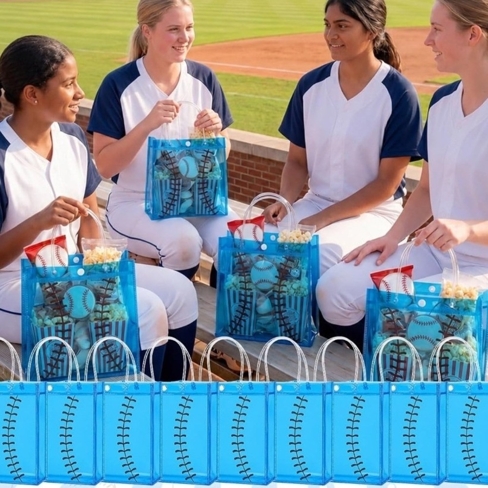 Baseball Gift Bags 12pc Blue PVC Snap Closure Sports Party Favor Tote NWOT